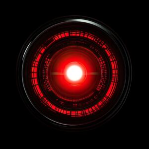 Abstract close-up of red glowing circular rings against a black background, suggesting a high-tech or sci-fi theme.