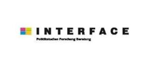 Interface logo: multicolored square icon next to the word INTERFACE with a small German tagline underneath: Polarisationen Forschung Beratung